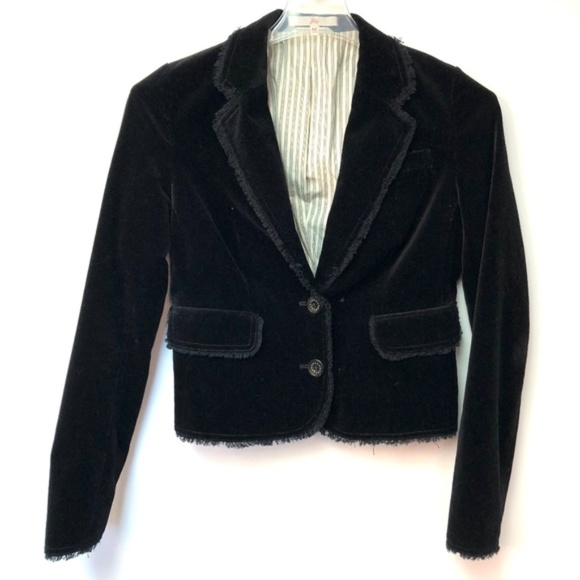 Joie Crushed Velvet Fringe Trim Blazer Lined Jacket - Picture 2 of 8